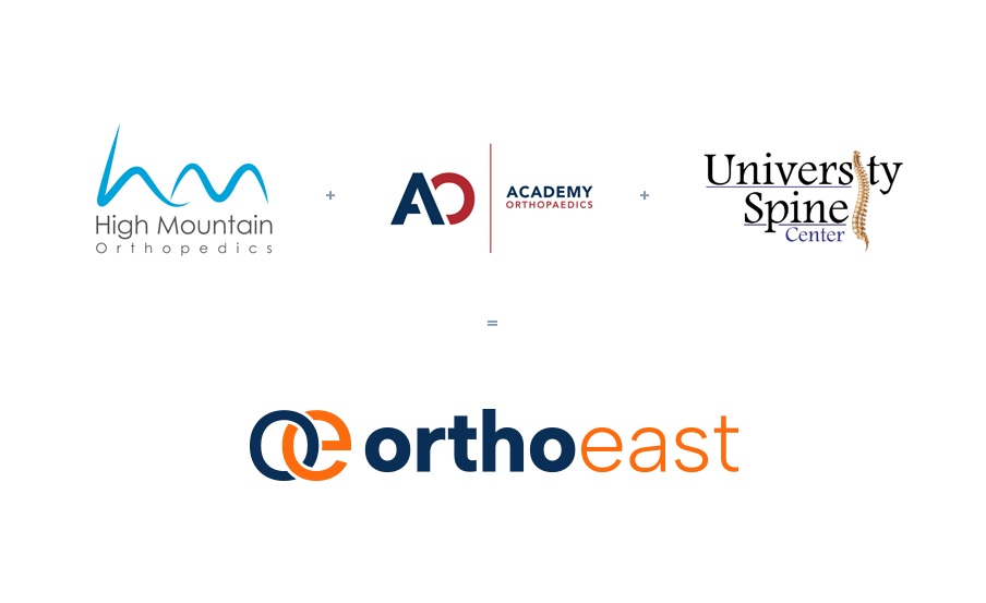Logos representing three medical practices joining to form OrthoEast
